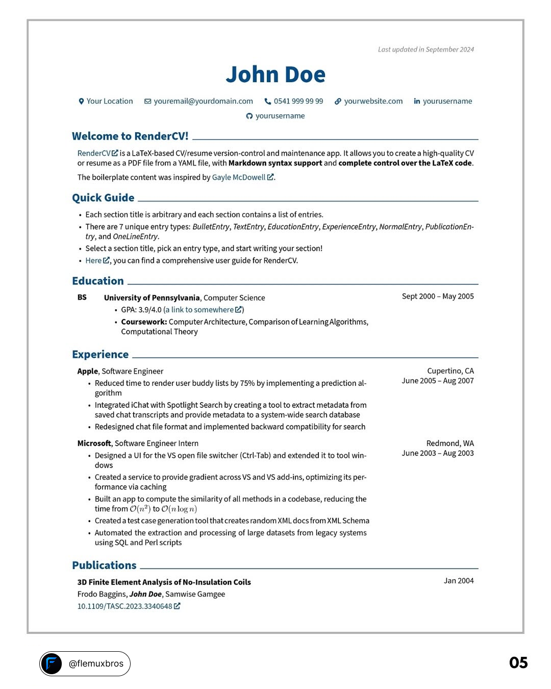 RenderCV Classic Theme Preview